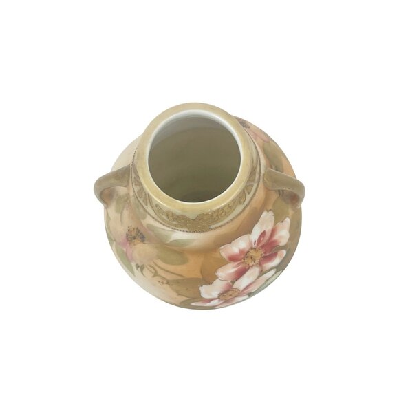 Antique Hand-Painted Kutani Porcelain Vase With Floral Design & Double Handles - Picture 7 of 9